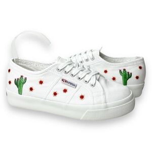 Superga X Chicas Latina Embroidered Sneakes 8 white canvas platform cactus shoes